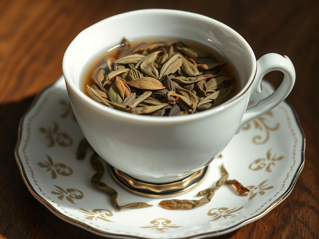 Filiżanka z fusami herbacianymi tworzącymi wzory do interpretacji