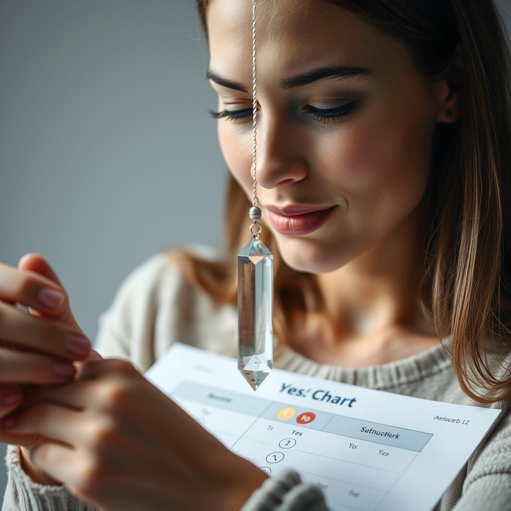 Osoba używająca wahadełka nad mapą z pytaniami
