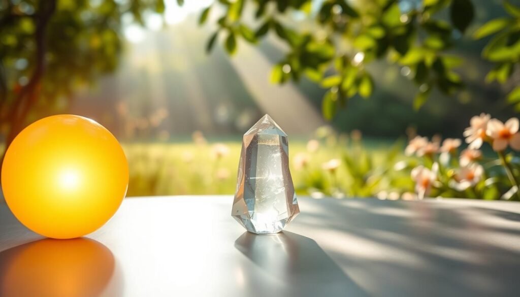 A serene and inviting scene illustrating the concept of "energii," featuring a radiant energy orb in the foreground, glowing softly with warm hues of golden yellow and gentle orange. In the middle, a clear crystal representing intention is placed on a smooth, polished surface, reflecting light and creating a subtle shimmer. In the background, a soft-focus landscape of lush greenery and blooming flowers suggests growth and positivity, enhancing the inspiring atmosphere. The lighting is natural and ethereal, with beams of sunlight filtering through leaves, creating dappled patterns on the ground. The overall mood is uplifting and tranquil, symbolizing clarity and focused intention, inviting viewers to engage with the concept of attracting good news. A serene and inviting scene illustrating the concept of "energii," featuring a radiant energy orb in the foreground, glowing softly with warm hues of golden yellow and gentle orange. In the middle, a clear crystal representing intention is placed on a smooth, polished surface, reflecting light and creating a subtle shimmer. In the background, a soft-focus landscape of lush greenery and blooming flowers suggests growth and positivity, enhancing the inspiring atmosphere. The lighting is natural and ethereal, with beams of sunlight filtering through leaves, creating dappled patterns on the ground. The overall mood is uplifting and tranquil, symbolizing clarity and focused intention, inviting viewers to engage with the concept of attracting good news.